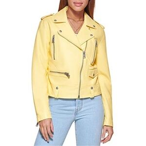 Levi's Women's Faux Leather Contemporary Motorcycle Jacket Butter Yellow XXL